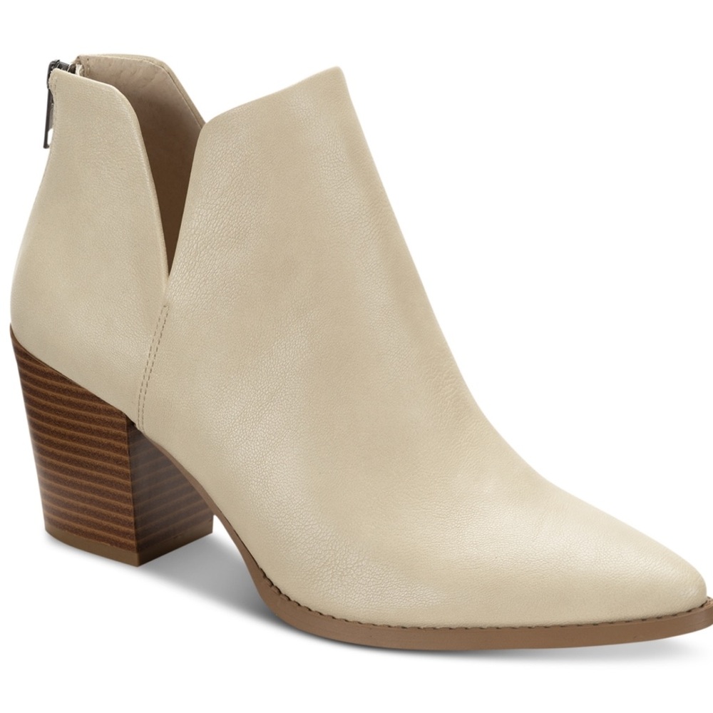 Sun + Stone Women's Elizaa Pointed Toe Dress Booties | Ecru Smooth | 12 M